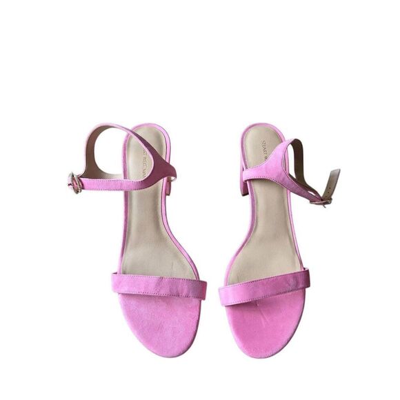 Stuart Weitzman Crystal Pink Suede Sandals Size 11 Block Heel Open Toe NEW - Picture 4 of 7